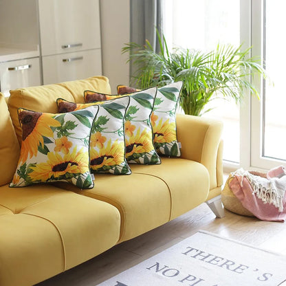 Set Of 4 18" Sunflowers Throw Pillow Cover In Multicolor - Home Fusion