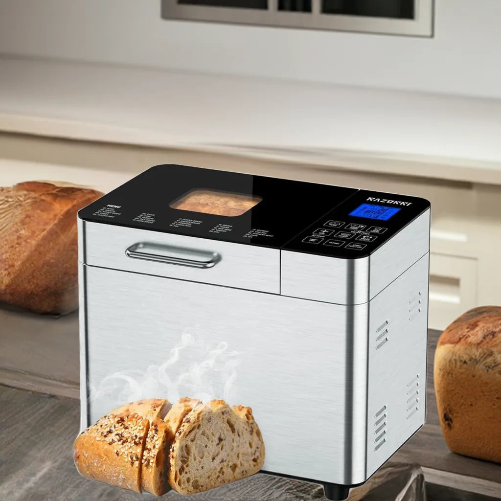 Bread Maker Machine Stainless Steel UL Certified, 25-in-1 with Nonstick Bread Pan, Homemade DIY 2Lbs Breadmaker - Home Fusion
