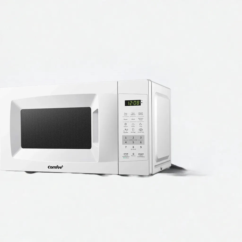 Countertop Microwave Oven with Sound On/Off, ECO Mode and Easy One-Touch Buttons, 0.7 Cu Ft/700W, Pearl White - Home Fusion