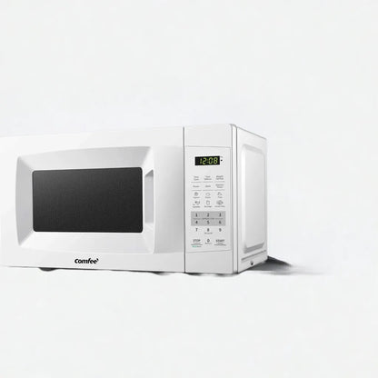 Countertop Microwave Oven with Sound On/Off, ECO Mode and Easy One-Touch Buttons, 0.7 Cu Ft/700W, Pearl White - Home Fusion
