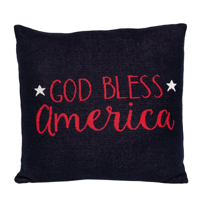 20" Navy Blue Red And White God Bless America Text Cotton Throw Pillow - Home Fusion