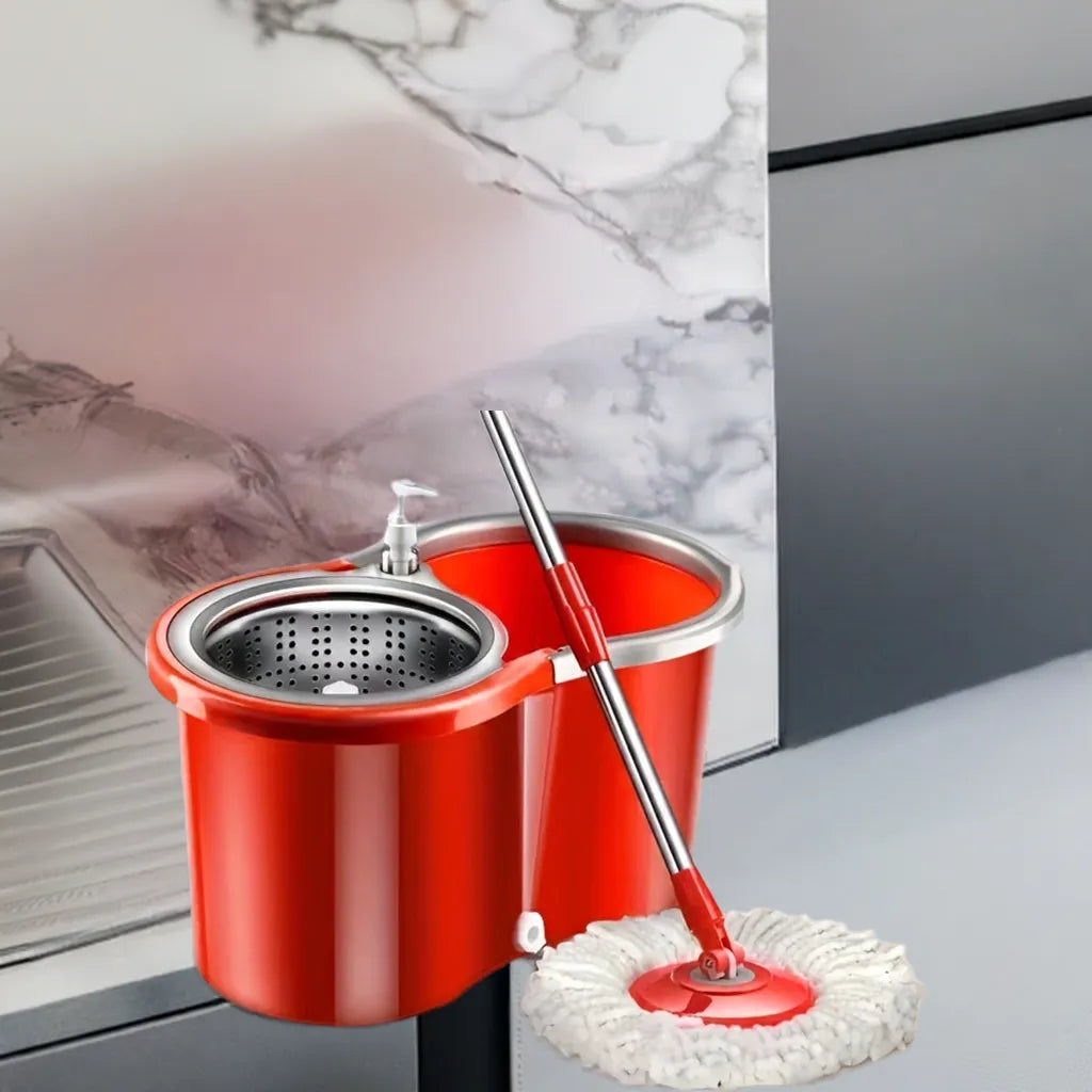 Household Stainless Steel Rod Spin Mop And Bucket Set With Total 3 Mop Heads, Household Rotating Floor Mop, Hands-free Wash Mop - Home Fusion