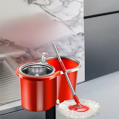 Household Stainless Steel Rod Spin Mop And Bucket Set With Total 3 Mop Heads, Household Rotating Floor Mop, Hands-free Wash Mop - Home Fusion