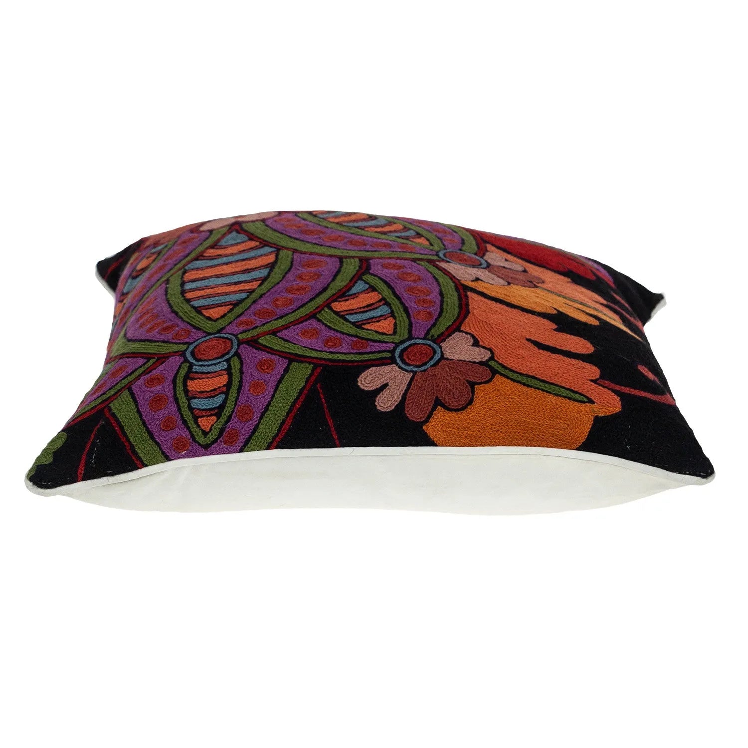 20" Black and Orange Cotton Throw Pillow With Embroidery - Home Fusion
