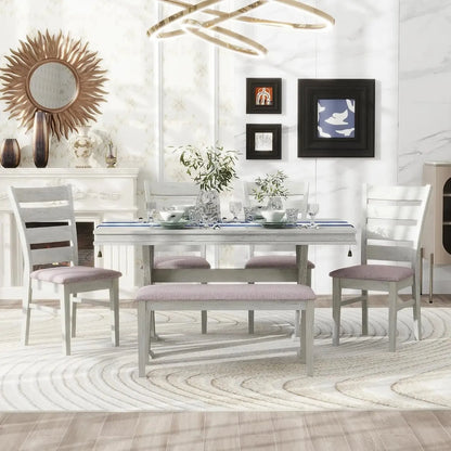 6 Pieces Dining Table Set with Bench. - Home Fusion