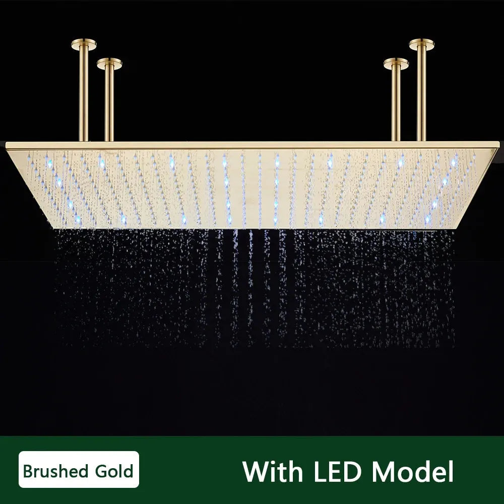 Rozin LED Matte Black Shower Head 40*80cm Large Size Rainfall Shower Heads  Ceiling Mounted with Installation Arm for Bathroom - Home Fusion