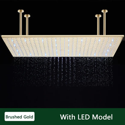 Rozin LED Matte Black Shower Head 40*80cm Large Size Rainfall Shower Heads  Ceiling Mounted with Installation Arm for Bathroom - Home Fusion