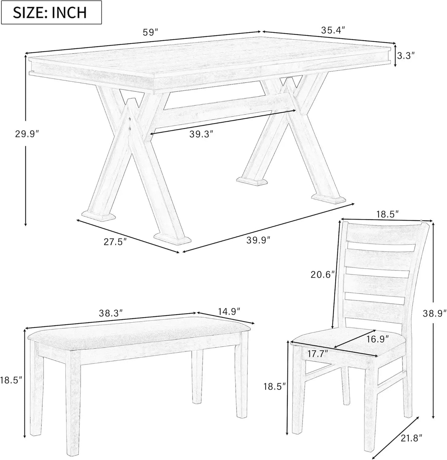 6 Pieces Dining Table Set with Bench. - Home Fusion