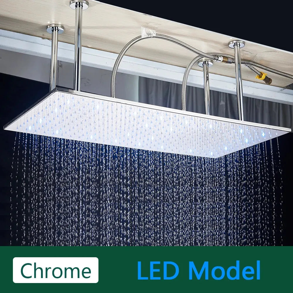 Rozin LED Matte Black Shower Head 40*80cm Large Size Rainfall Shower Heads  Ceiling Mounted with Installation Arm for Bathroom - Home Fusion
