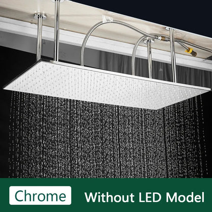 Rozin LED Matte Black Shower Head 40*80cm Large Size Rainfall Shower Heads  Ceiling Mounted with Installation Arm for Bathroom - Home Fusion