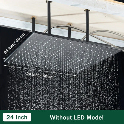 Rozin LED Matte Black Shower Head 40*80cm Large Size Rainfall Shower Heads  Ceiling Mounted with Installation Arm for Bathroom - Home Fusion