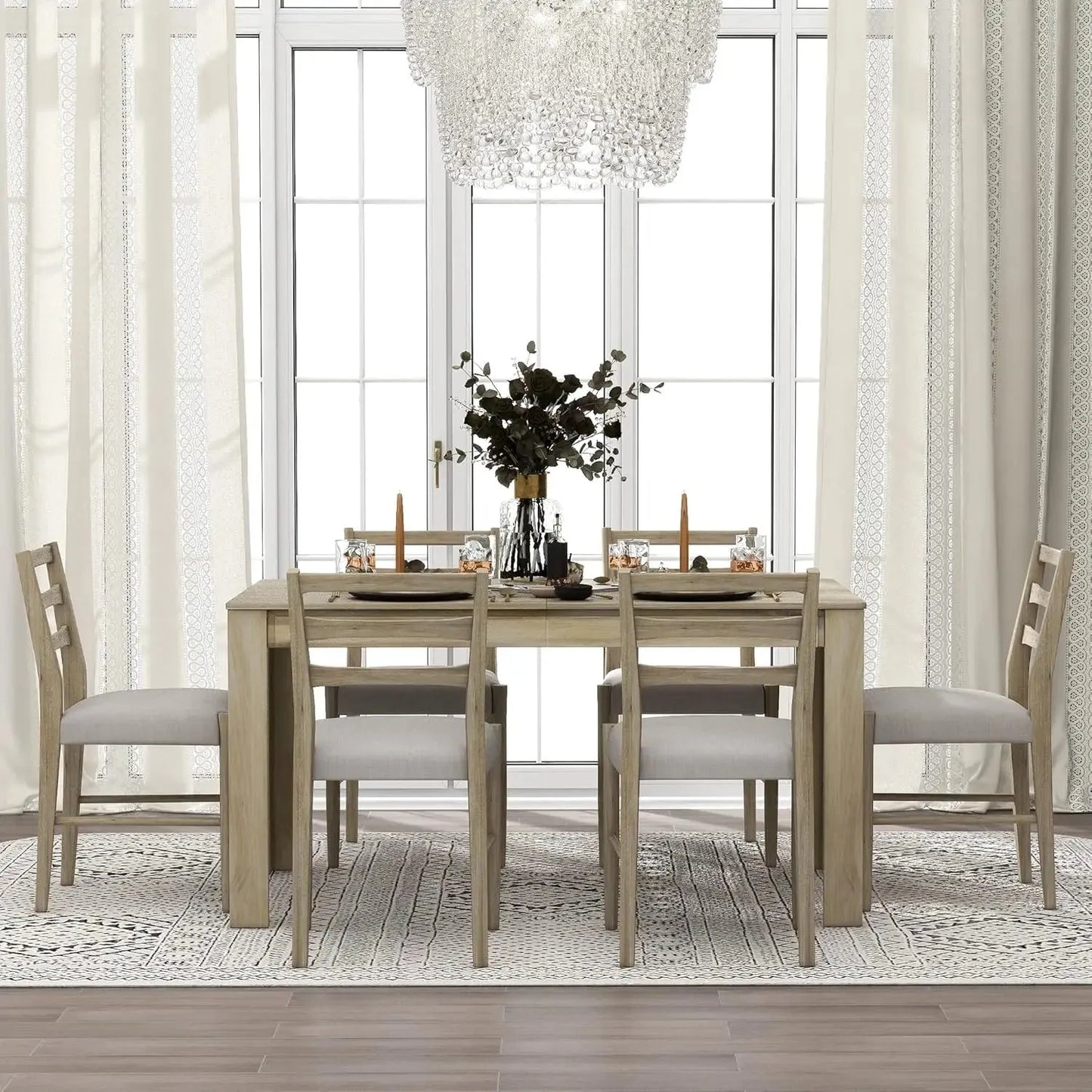 6 Pieces Dining Table Set with Bench. - Home Fusion