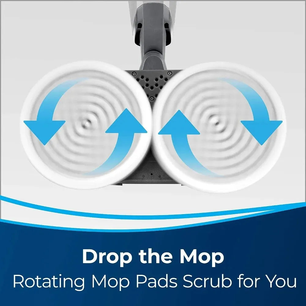 Lightweight SpinWave Hard Floor Spin Mop, with  Soft-Touch Pads, 2 Scrubby Pads, Easy to Maneuver On-Demand Spray, White/Black - Home Fusion