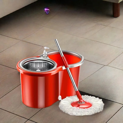 Household Stainless Steel Rod Spin Mop And Bucket Set With Total 3 Mop Heads, Household Rotating Floor Mop, Hands-free Wash Mop - Home Fusion