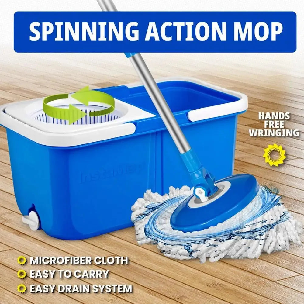 Automatic Spin Mop and Bucket Set Microfiber Washable Head Dual Bucket Design Easy Storage Quick Drainage As Seen On TV - Home Fusion