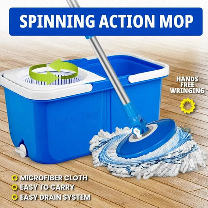 Automatic Spin Mop and Bucket Set Microfiber Washable Head Dual Bucket Design Easy Storage Quick Drainage As Seen On TV - Home Fusion