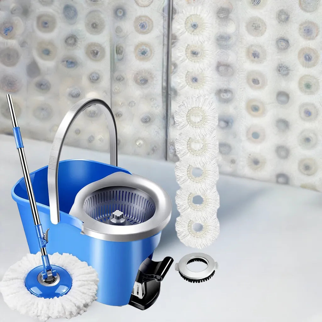 MASTERTOP Spin Mop and Bucket with Wringer Set, Foot Pedal, 360°Rotation, 5 Microfiber Mop Pads, 1 Brush Head, Hardwood Floor - Home Fusion