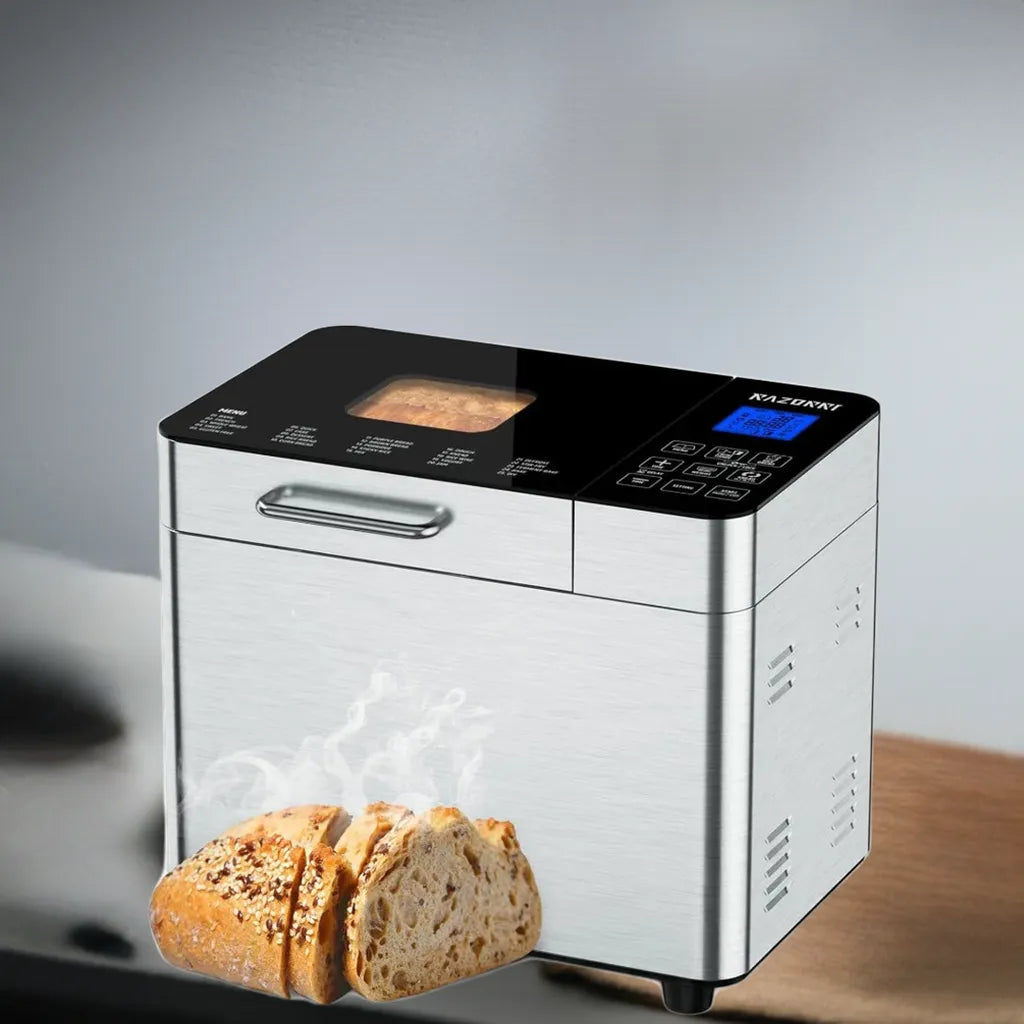Bread Maker Machine Stainless Steel UL Certified, 25-in-1 with Nonstick Bread Pan, Homemade DIY 2Lbs Breadmaker - Home Fusion