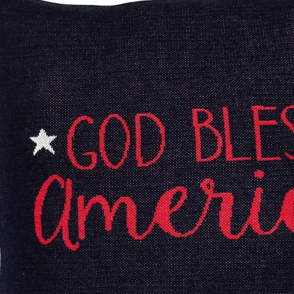 20" Navy Blue Red And White God Bless America Text Cotton Throw Pillow - Home Fusion