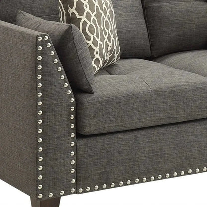 58" Light Gray And Dark Brown Loveseat and Toss Pillows - Home Fusion