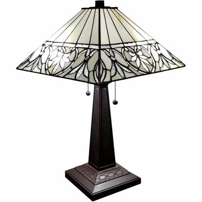 22" Dark Brown Metal Two Light Candlestick Table Lamp With White Shade - Home Fusion