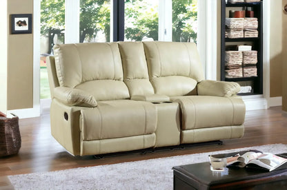 76" Beige Faux Leather Manual Reclining Love Seat With Storage - Home Fusion