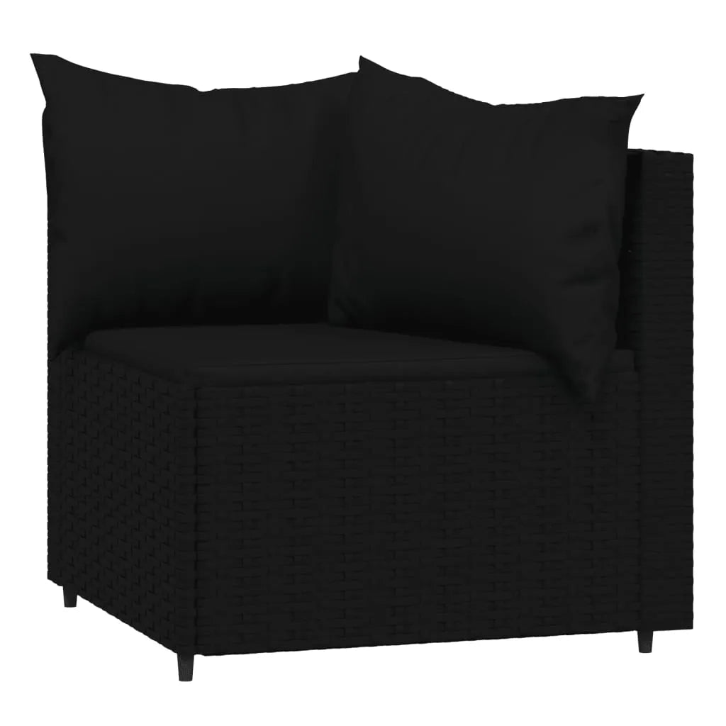 vidaXL 3 Piece Patio Lounge Set with Cushions Black Poly Rattan - Home Fusion