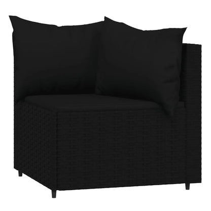 vidaXL 3 Piece Patio Lounge Set with Cushions Black Poly Rattan - Home Fusion