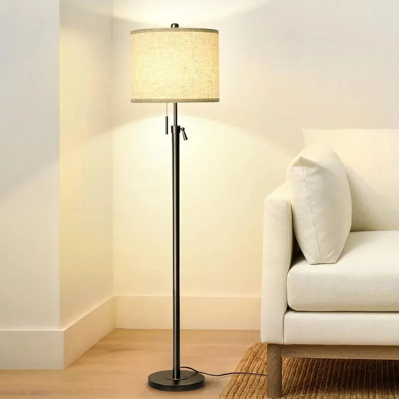 Modern Floor Lamps- Black Standing Floor Lamp with Linen Shade - Home Fusion