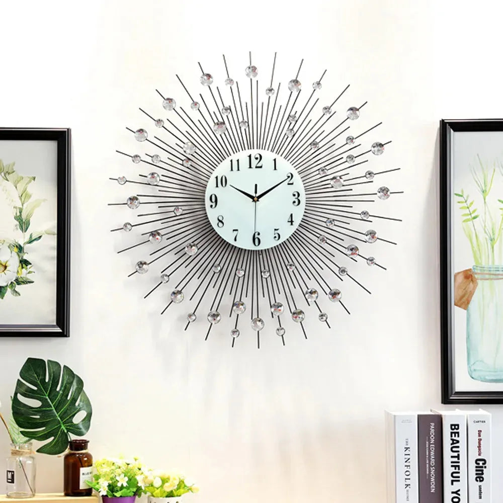 3D Crystal Wall Clock Modern Luxury Diamond Dispersion Silver Design Clock Creative Home Decor for Living Room - Home Fusion
