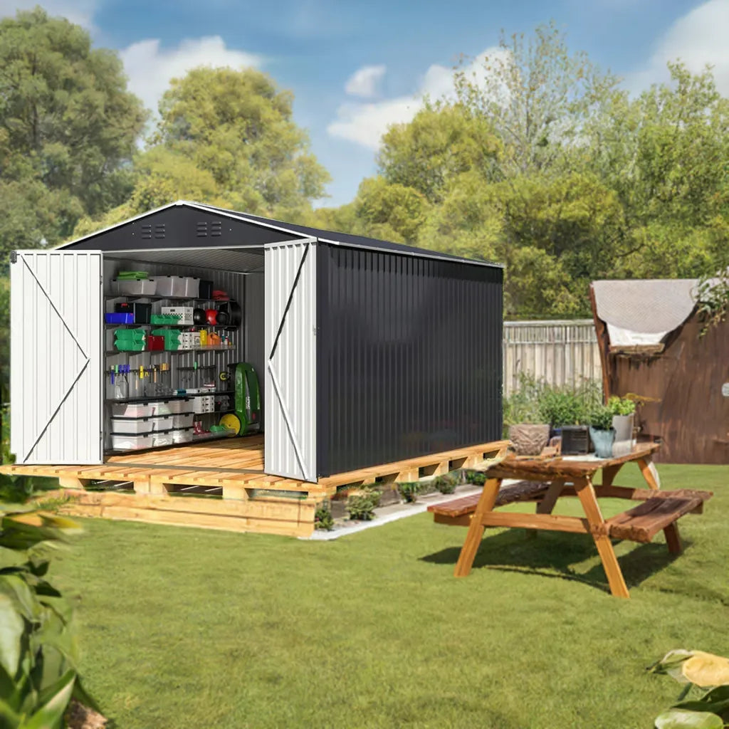8 x 12 FT Metal Outdoor Storage Shed – Heavy-Duty Backyard Garden Tool Shed - Home Fusion