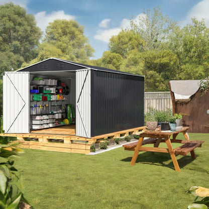 8 x 12 FT Metal Outdoor Storage Shed – Heavy-Duty Backyard Garden Tool Shed - Home Fusion