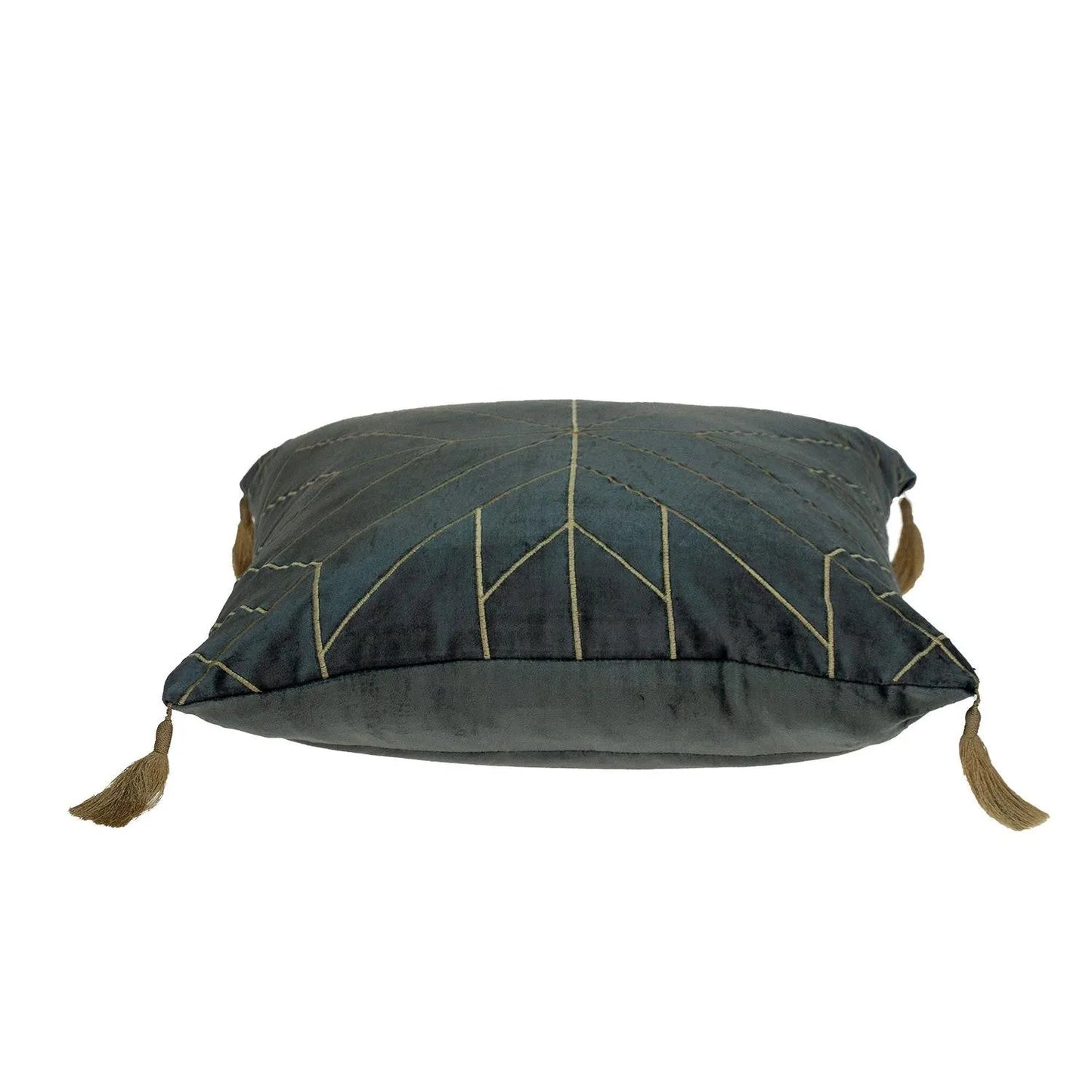 Charcoal and Gold Geo Velvet Throw Pillow with Gold Tassels - Home Fusion