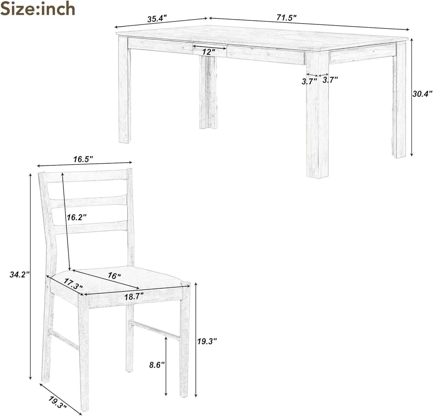 6 Pieces Dining Table Set with Bench. - Home Fusion