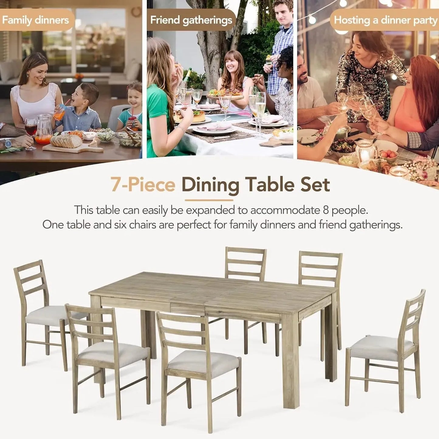 6 Pieces Dining Table Set with Bench. - Home Fusion