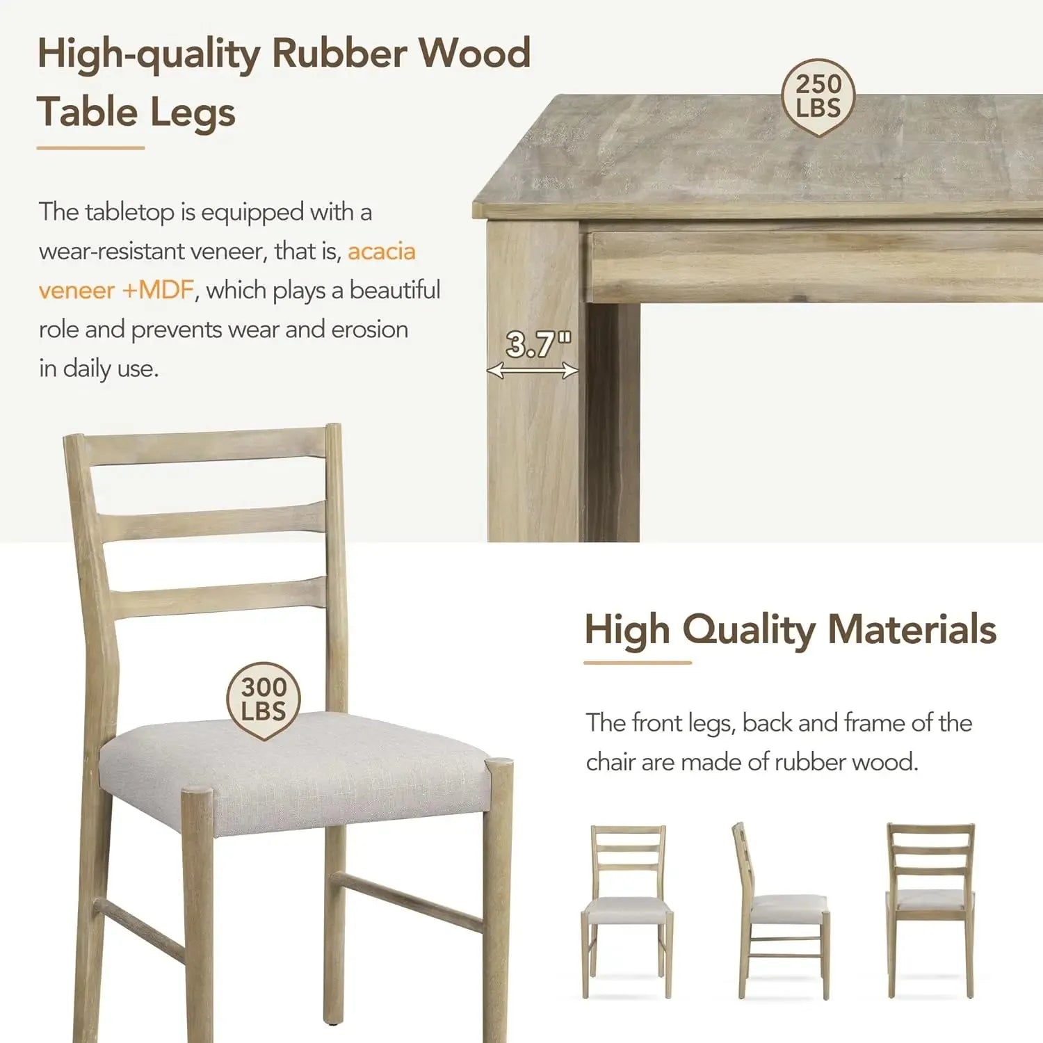 6 Pieces Dining Table Set with Bench. - Home Fusion
