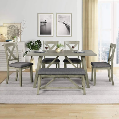 6 Pieces Dining Table Set with Bench. - Home Fusion