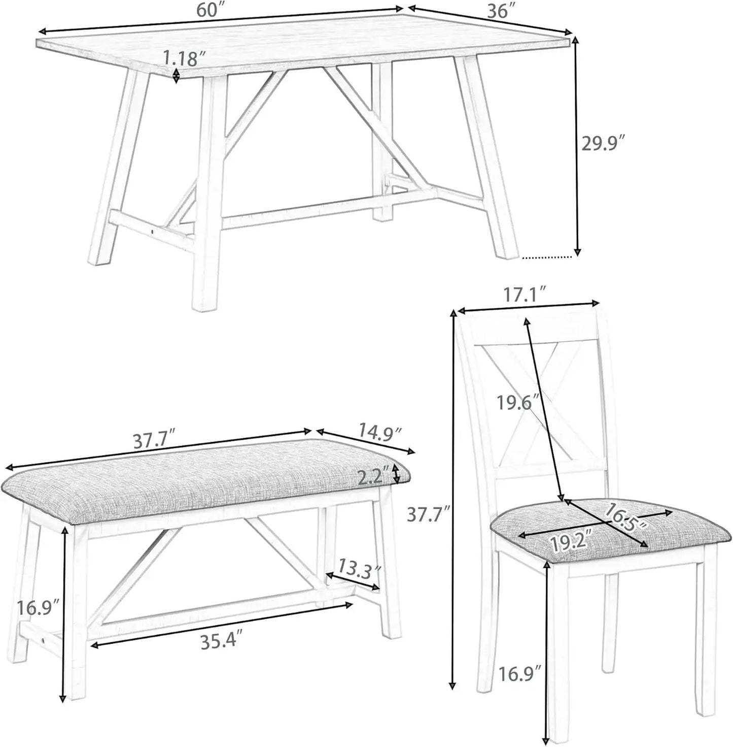 6 Pieces Dining Table Set with Bench. - Home Fusion