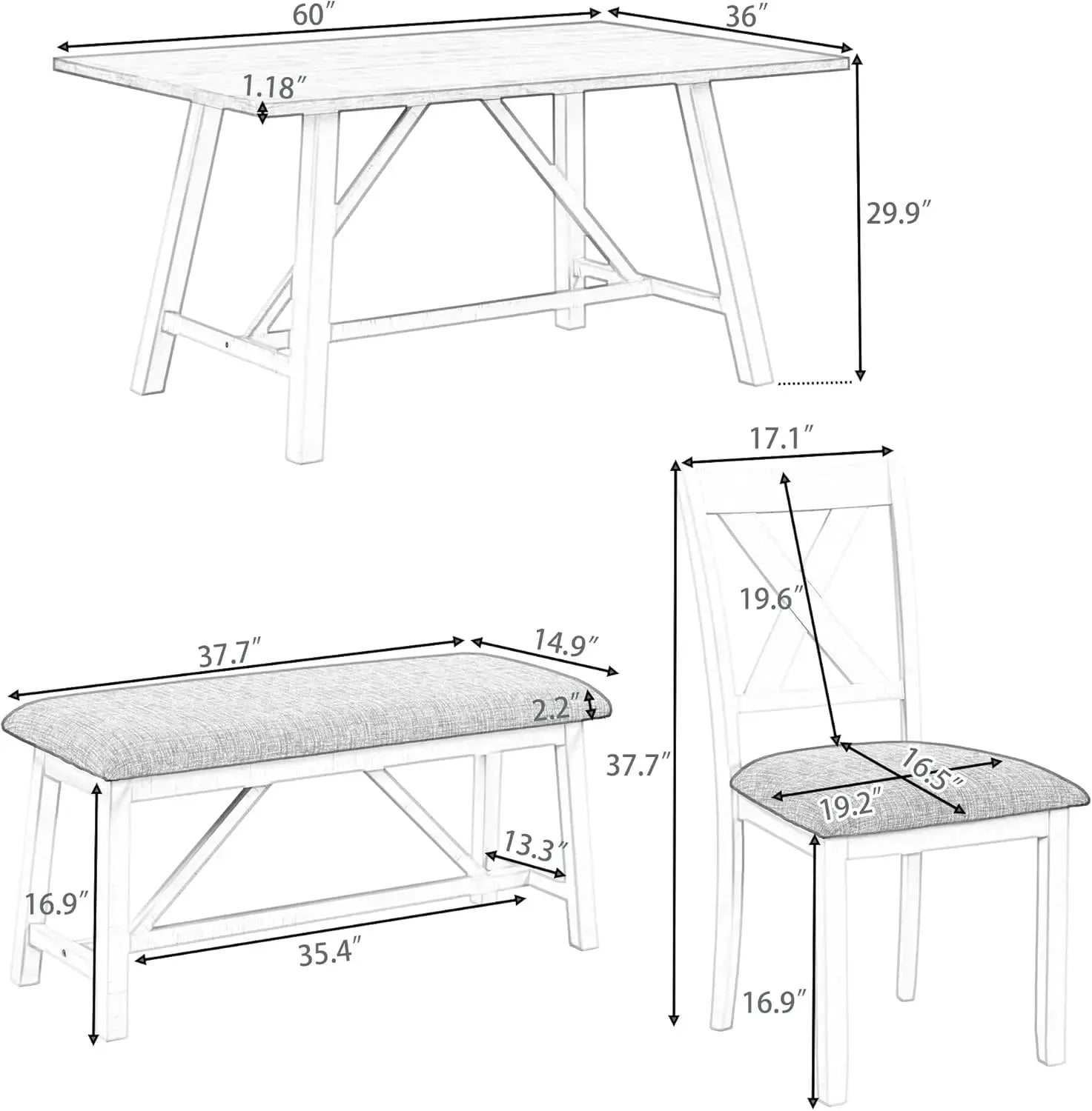 6 Pieces Dining Table Set with Bench. - Home Fusion