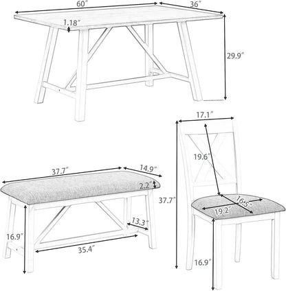 6 Pieces Dining Table Set with Bench. - Home Fusion