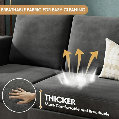 Convertible Sectional Couch, 3 Seat L-Shaped Sofa with Linen Fabric Ottoman Small Couch for Small Apartments