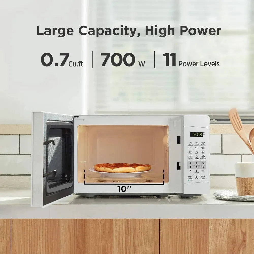 Countertop Microwave Oven with Sound On/Off, ECO Mode and Easy One-Touch Buttons, 0.7 Cu Ft/700W, Pearl White - Home Fusion