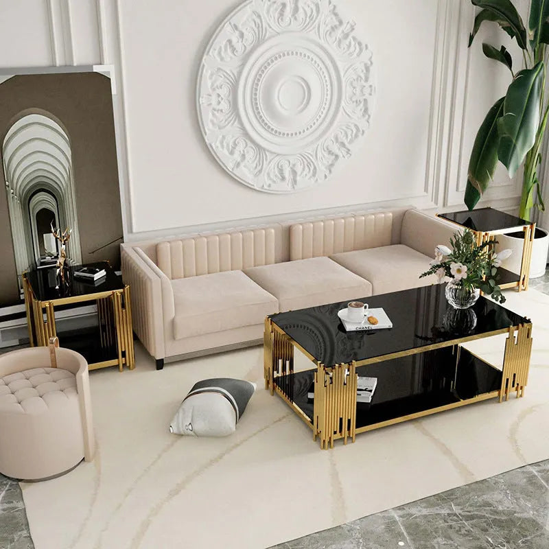 Marble TV Cabinet Coffee Table Simple Light Luxury Floor-Standing Coffee Table TV Cabinet Combination Coffee Table Advanced Sense - Home Fusion