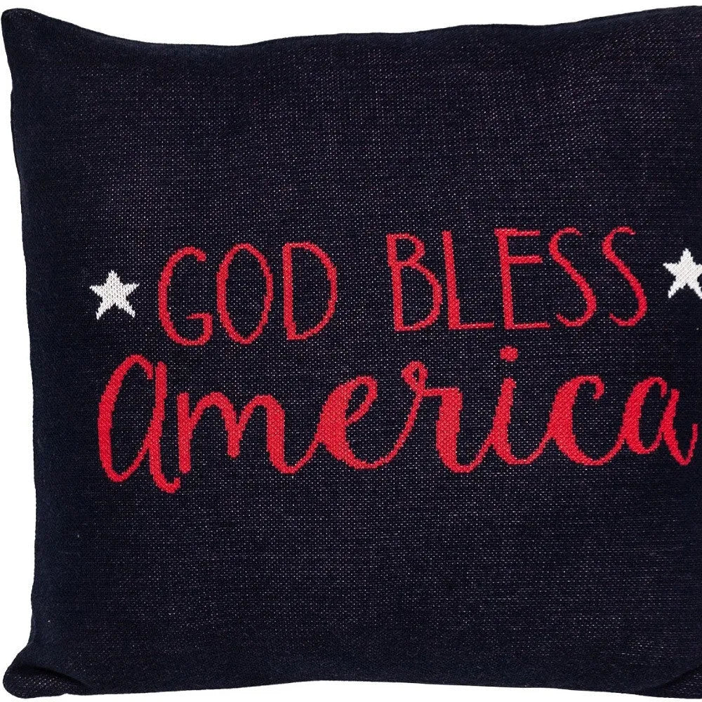 20" Navy Blue Red And White God Bless America Text Cotton Throw Pillow - Home Fusion