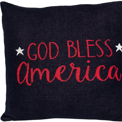 20" Navy Blue Red And White God Bless America Text Cotton Throw Pillow - Home Fusion