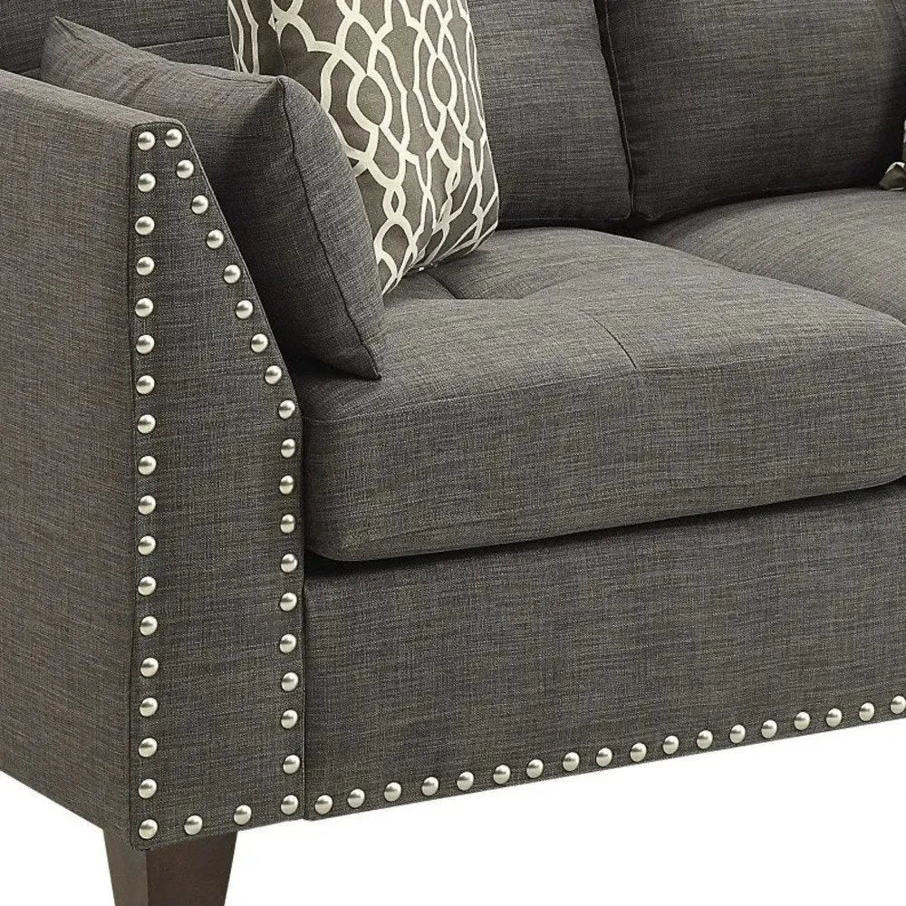 58" Light Gray And Dark Brown Loveseat and Toss Pillows - Home Fusion