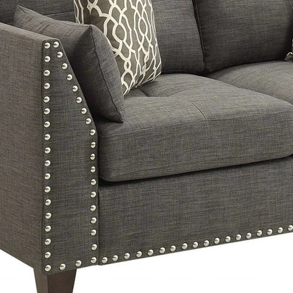 58" Light Gray And Dark Brown Loveseat and Toss Pillows - Home Fusion