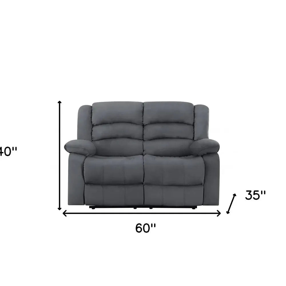 60" Gray Microfiber Manual Reclining Loveseat - Home Fusion