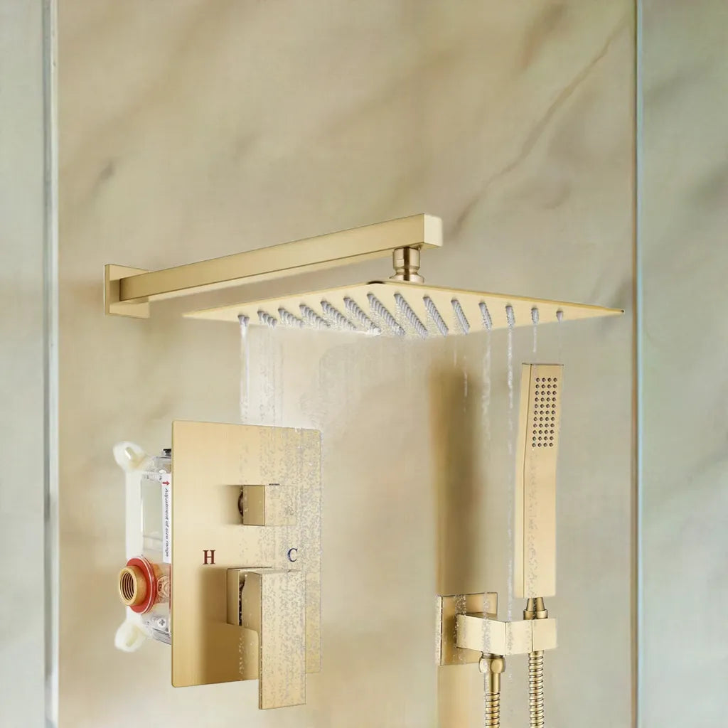 Rainfall Bathroom Shower System Rain Shower Head and Handle Set Wall Mounted Shower Complete Combo Solid Brass Pressure