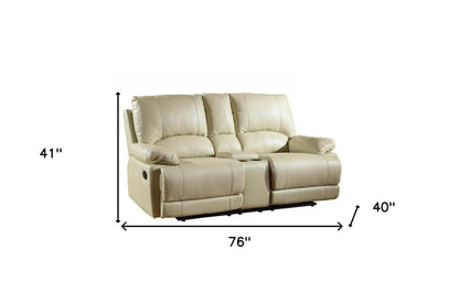 76" Beige Faux Leather Manual Reclining Love Seat With Storage - Home Fusion